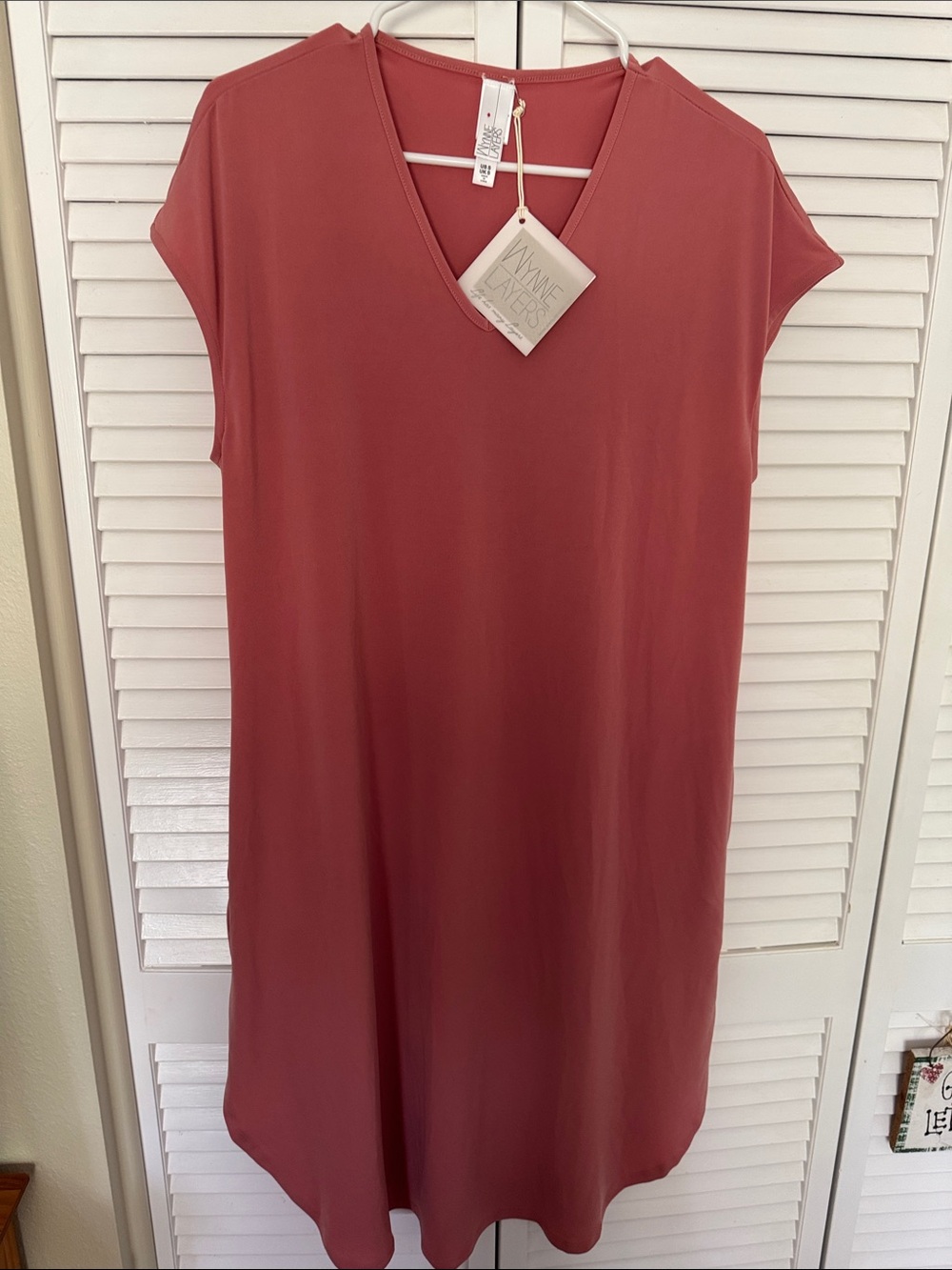 Wynne Layers Dusty Rose V-Neck Midi Dress / Tunic wth pockets, Small